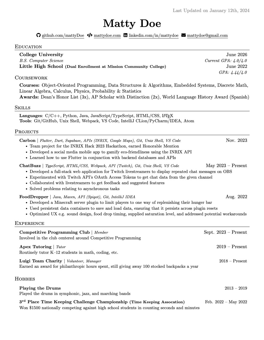 Matty's Resume Template