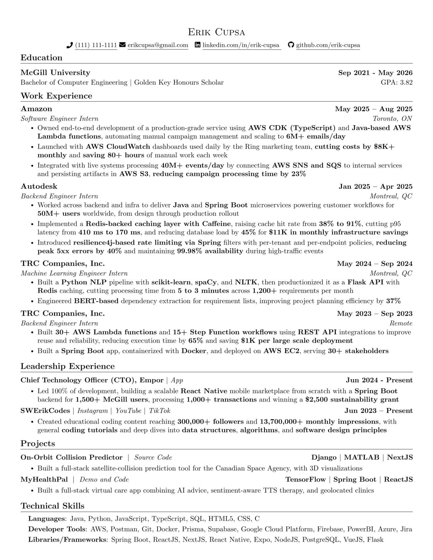 Erik Cupsa, sample resume
